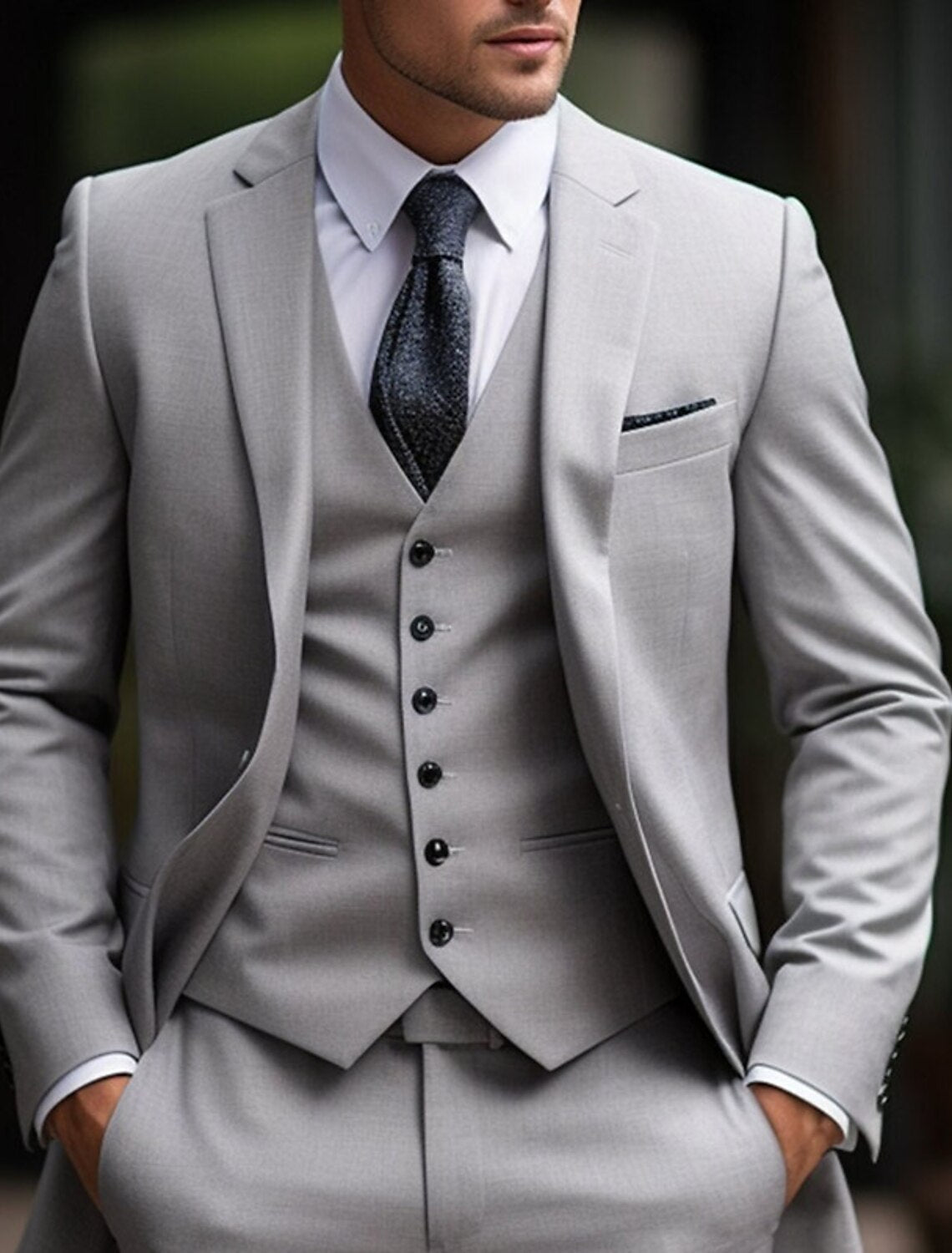 Herren Hochzeitsanzug Hellgrau 3 teiliges Set | Mario 0