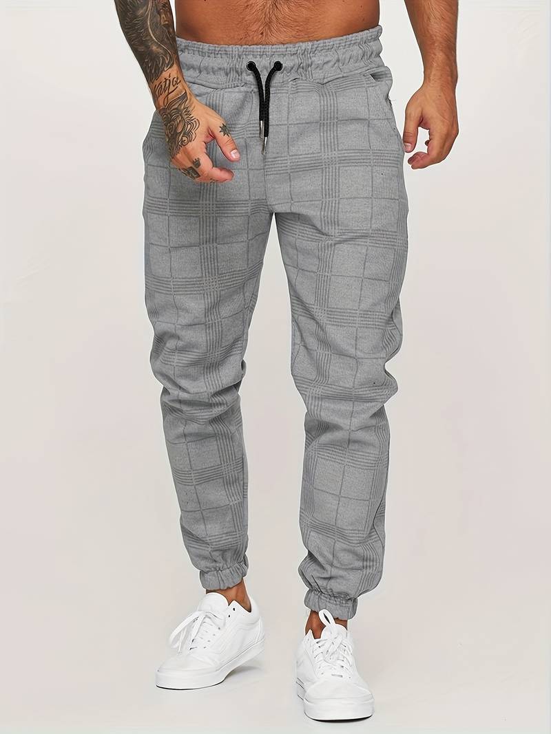 Herren Jogginghose mit Karomuster – Slim Fit Trainingshose mit Bündchen 0