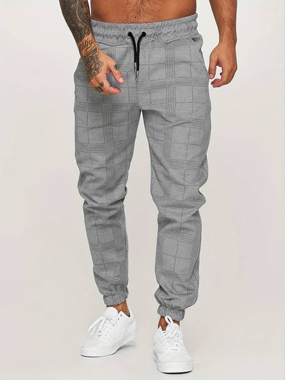 Herren Jogginghose mit Karomuster – Slim Fit Trainingshose mit Bündchen 0