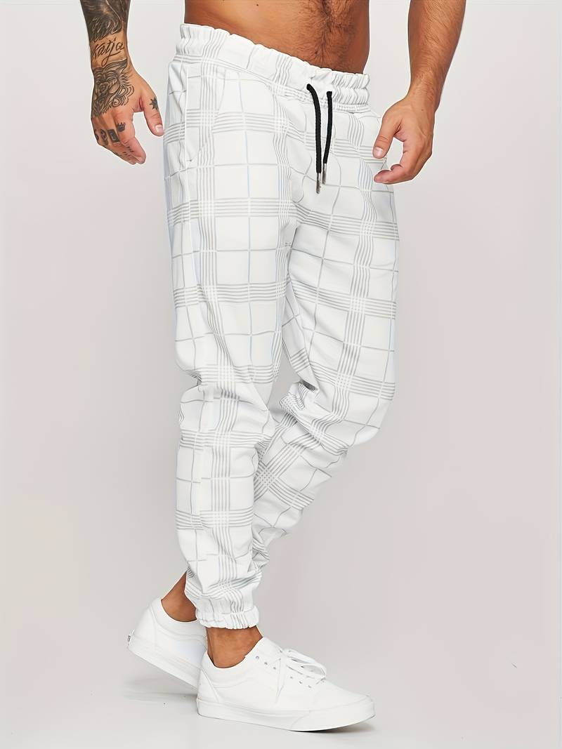 Herren Jogginghose mit Karomuster – Slim Fit Trainingshose mit Bündchen 5
