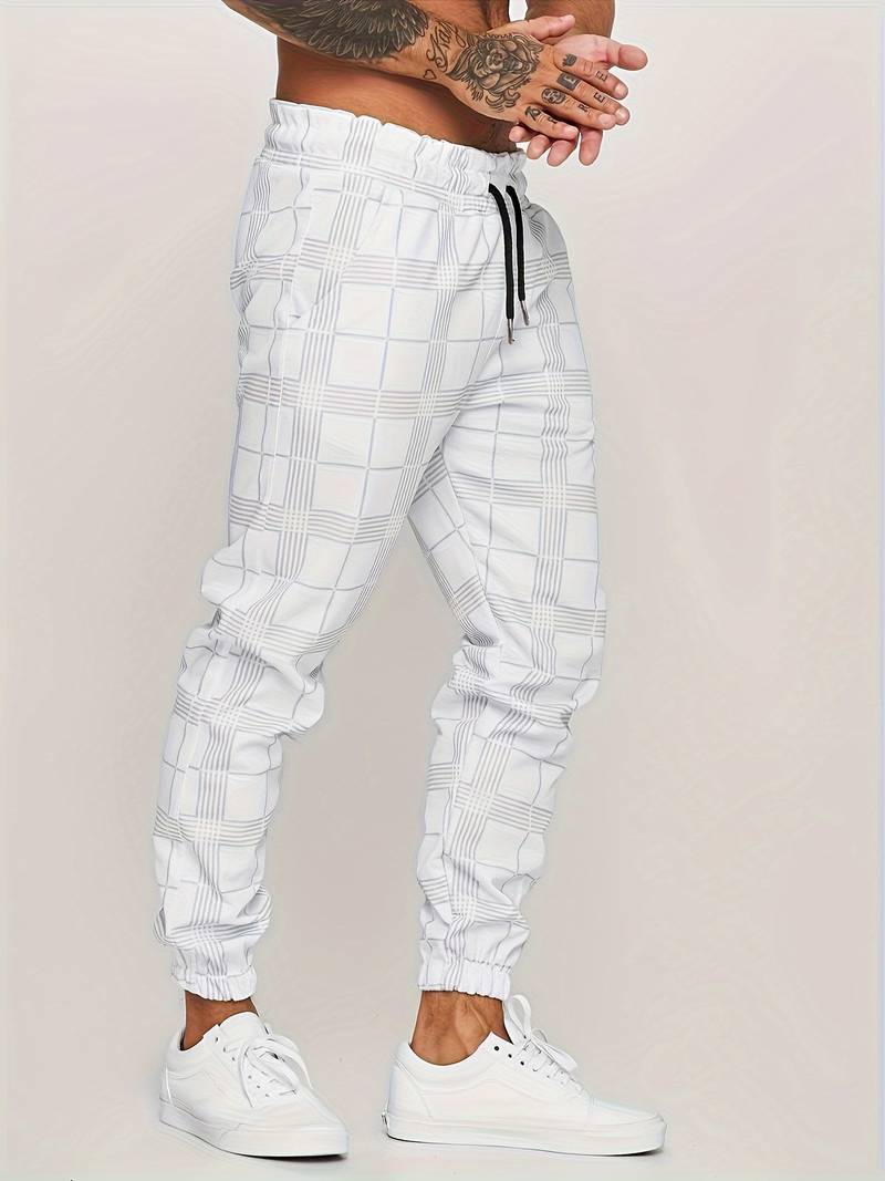 Herren Jogginghose mit Karomuster – Slim Fit Trainingshose mit Bündchen 6