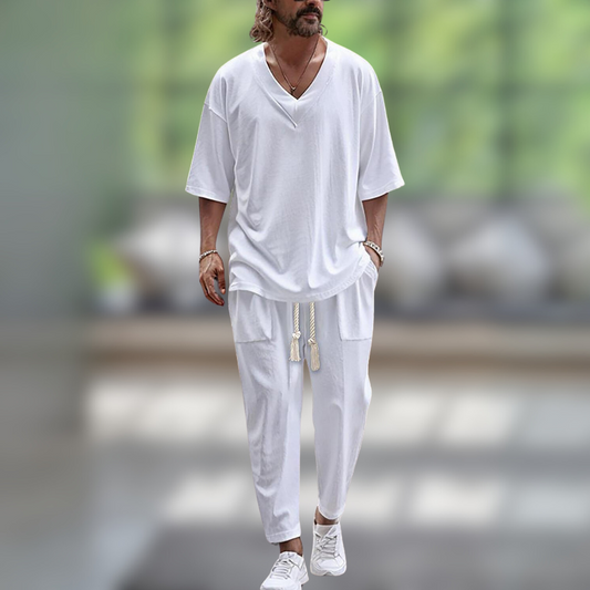 Herrenhemd und Hose Leinenanzug | Baggy Kleidung 0
