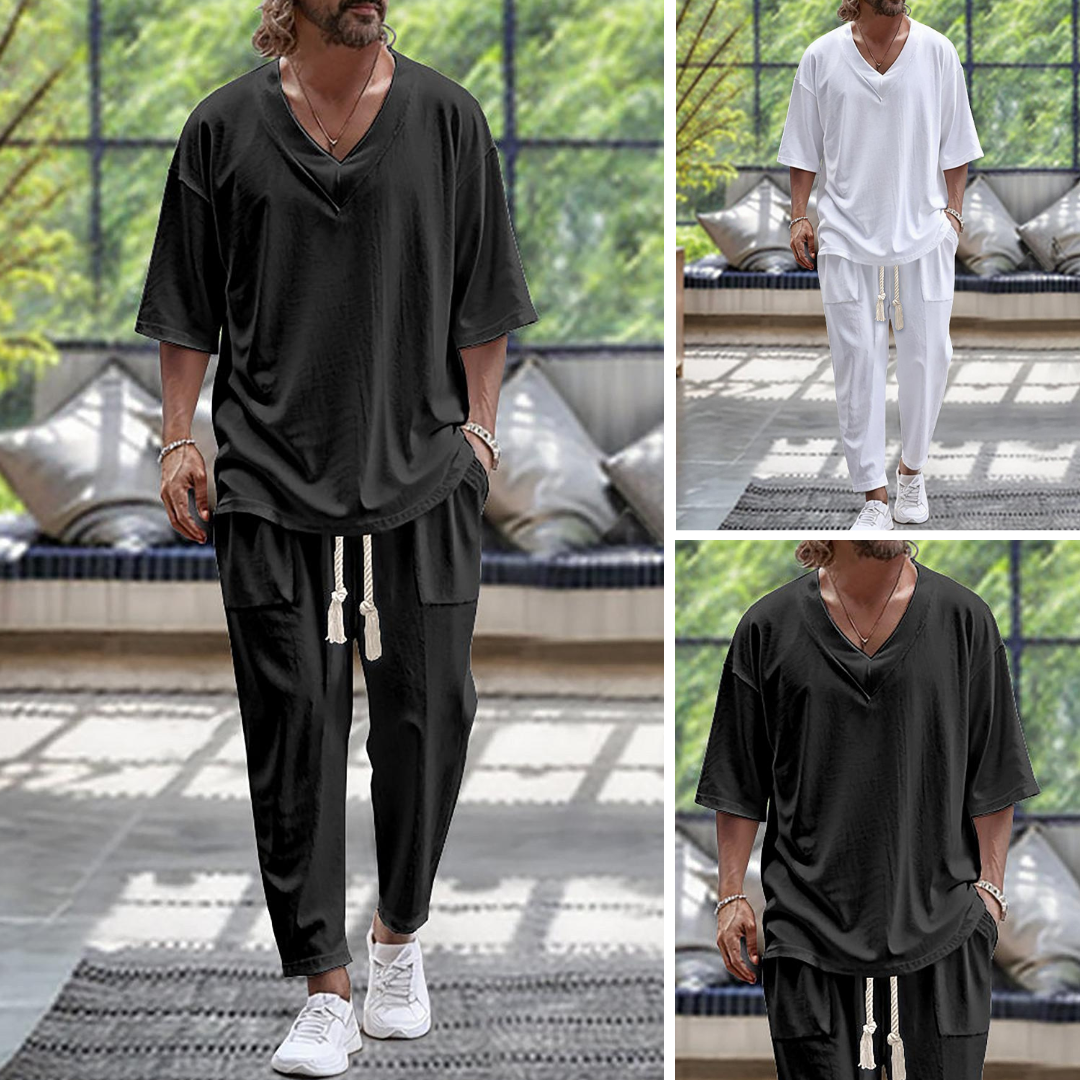 Herrenhemd und Hose Leinenanzug | Baggy Kleidung 2