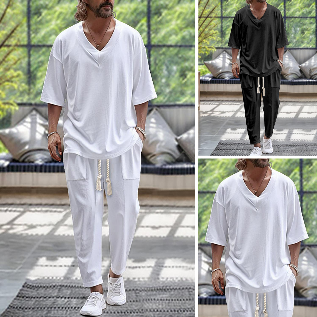 Herrenhemd und Hose Leinenanzug | Baggy Kleidung 3