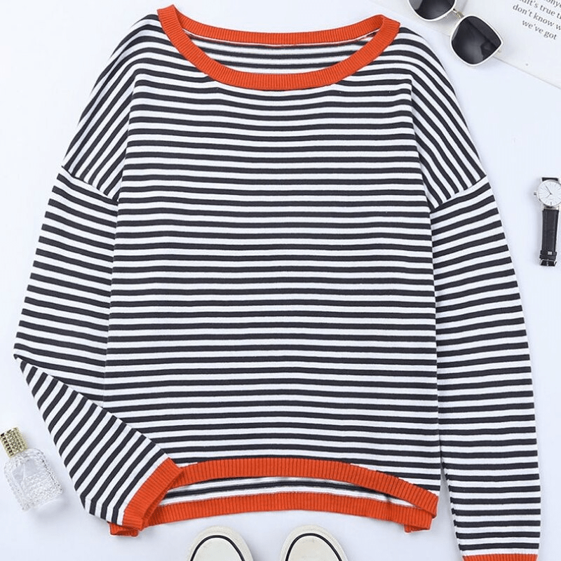 Inès Lavigne® - Blau gestreifter Pullover mit orangefarbenem Rand 4