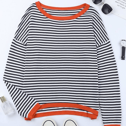 Inès Lavigne® - Blau gestreifter Pullover mit orangefarbenem Rand 4