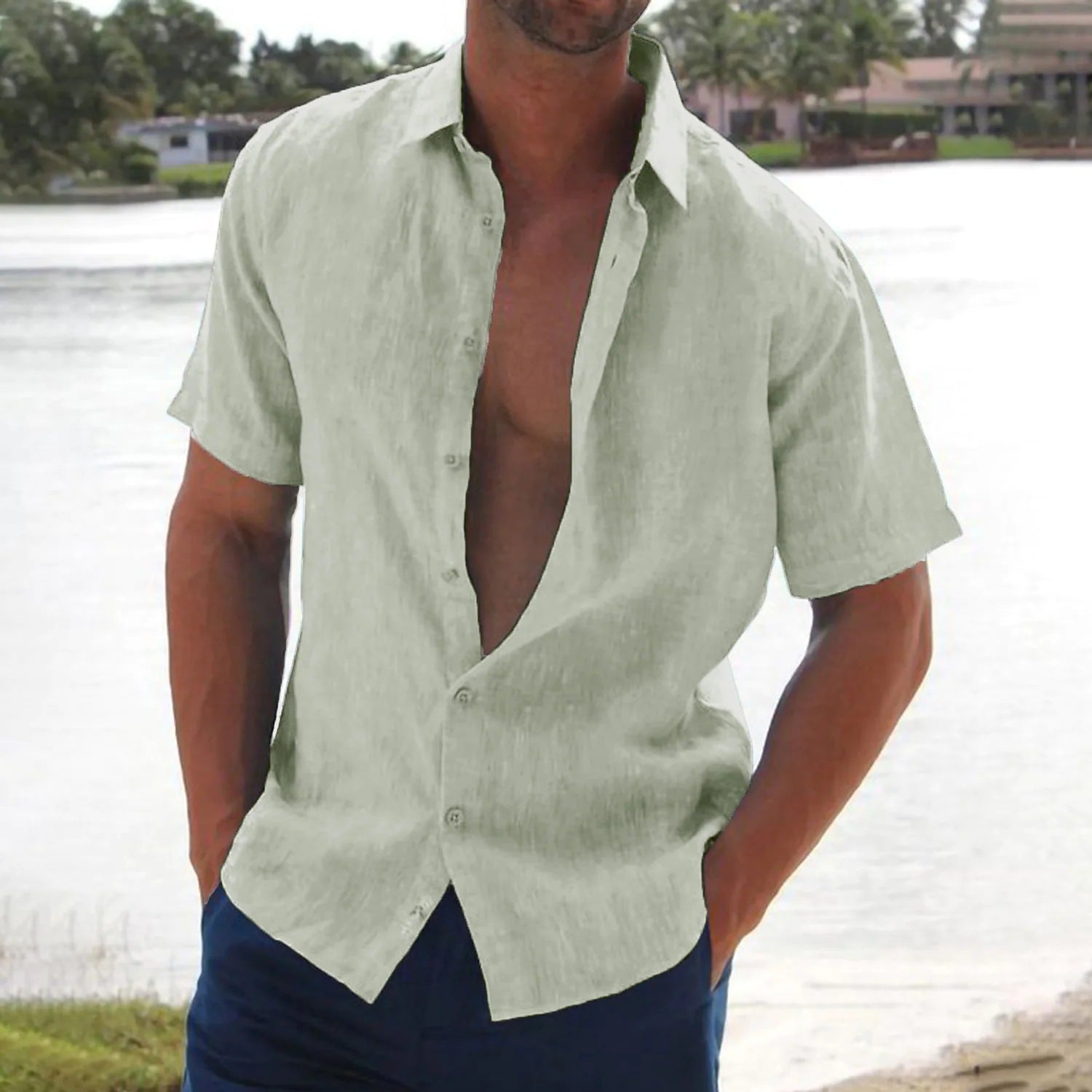 James | Leinenhemd Herren Kurzarm Casual 0
