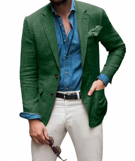 Jon - Herren Leinen Blazer Strand Hochzeit Casual Tailored Fit Solide Farbe Einreihig Zwei Knöpfe 5