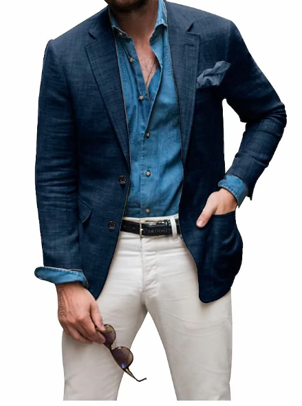 Jon - Herren Leinen Blazer Strand Hochzeit Casual Tailored Fit Solide Farbe Einreihig Zwei Knöpfe 6
