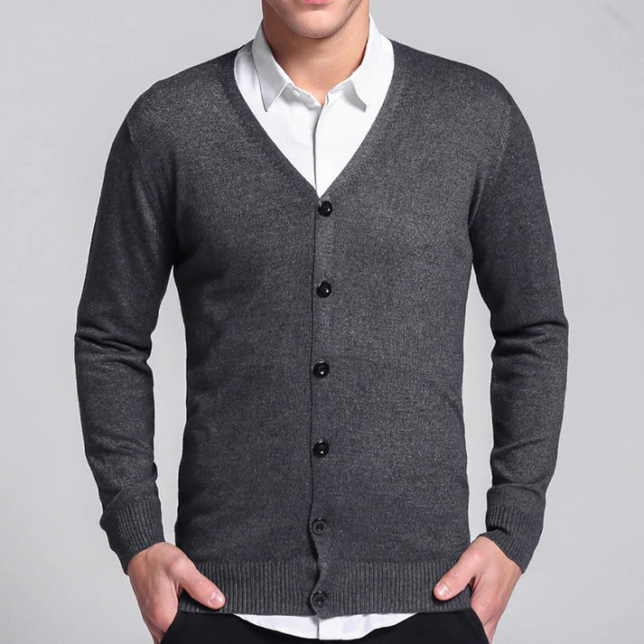 Klassische Strickjacke mit V-Ausschnitt und Knopfleiste für Männer 0