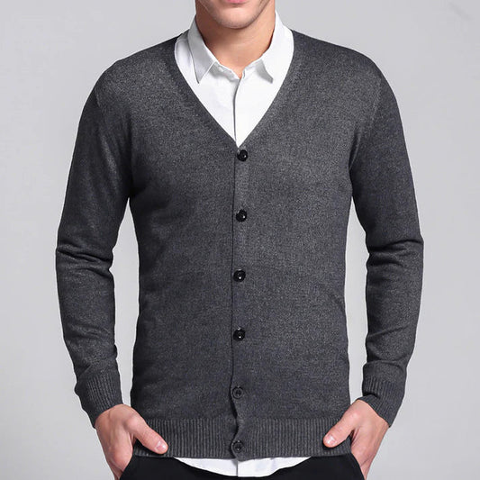 Klassische Strickjacke mit V-Ausschnitt und Knopfleiste für Männer 0