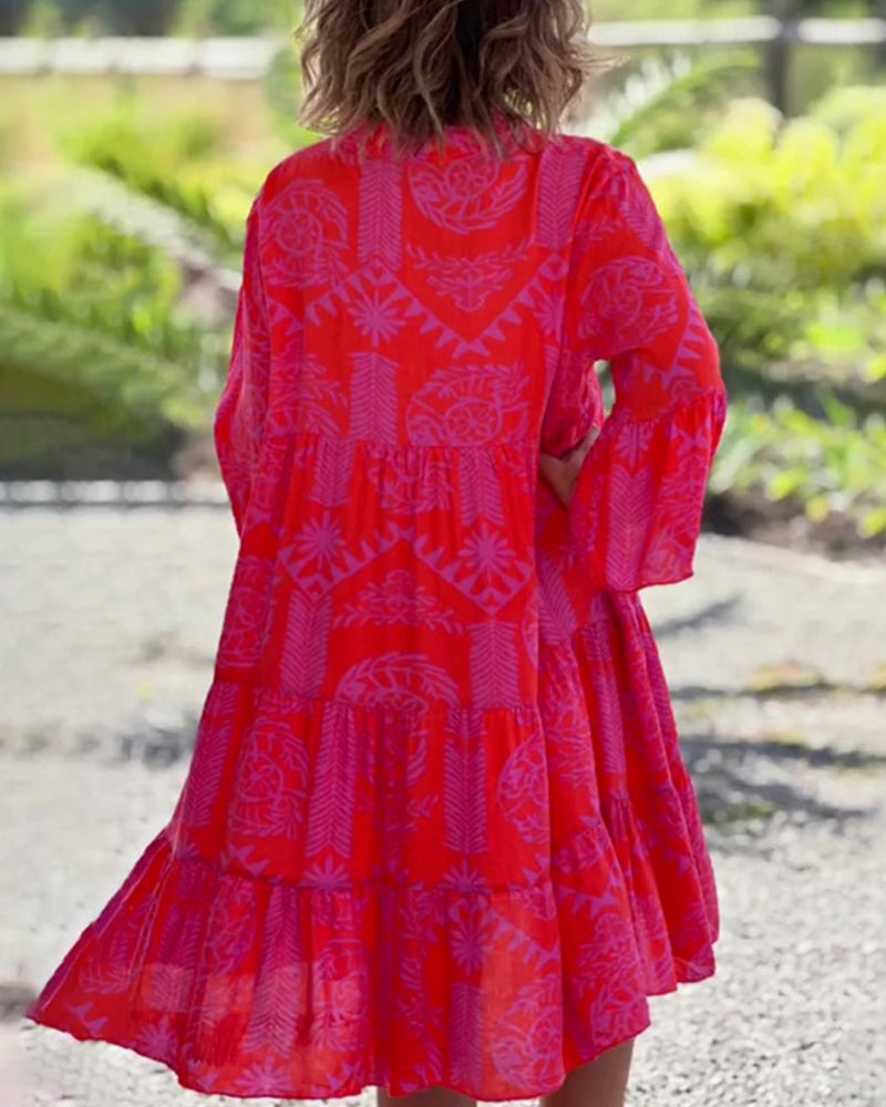 Kleid mit 3/4-Ärmeln und geometrischem Boho-Print 2