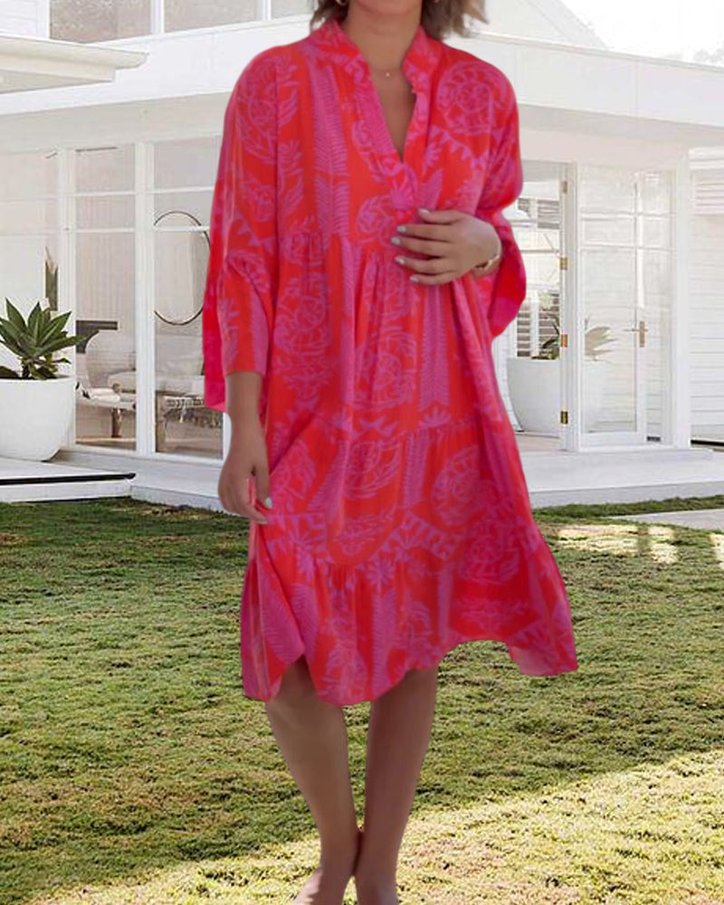 Kleid mit 3/4-Ärmeln und geometrischem Boho-Print 4