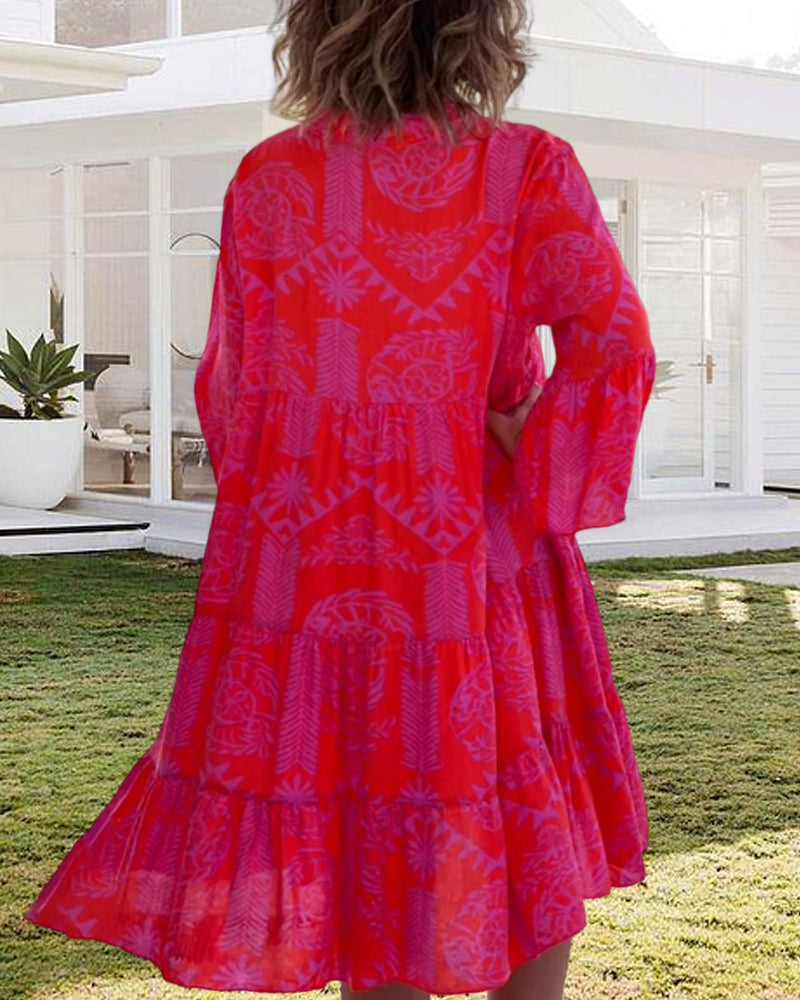 Kleid mit 3/4-Ärmeln und geometrischem Boho-Print 5
