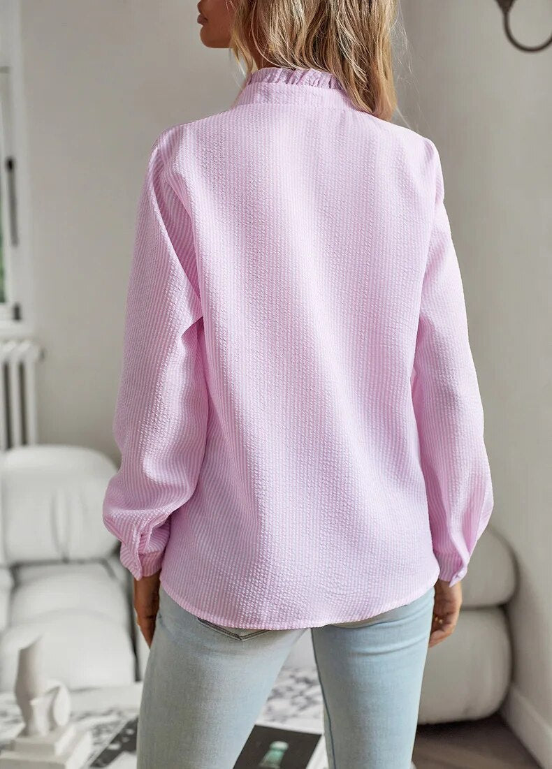 Langärmelige Bluse mit Rüschen für Frauen 7