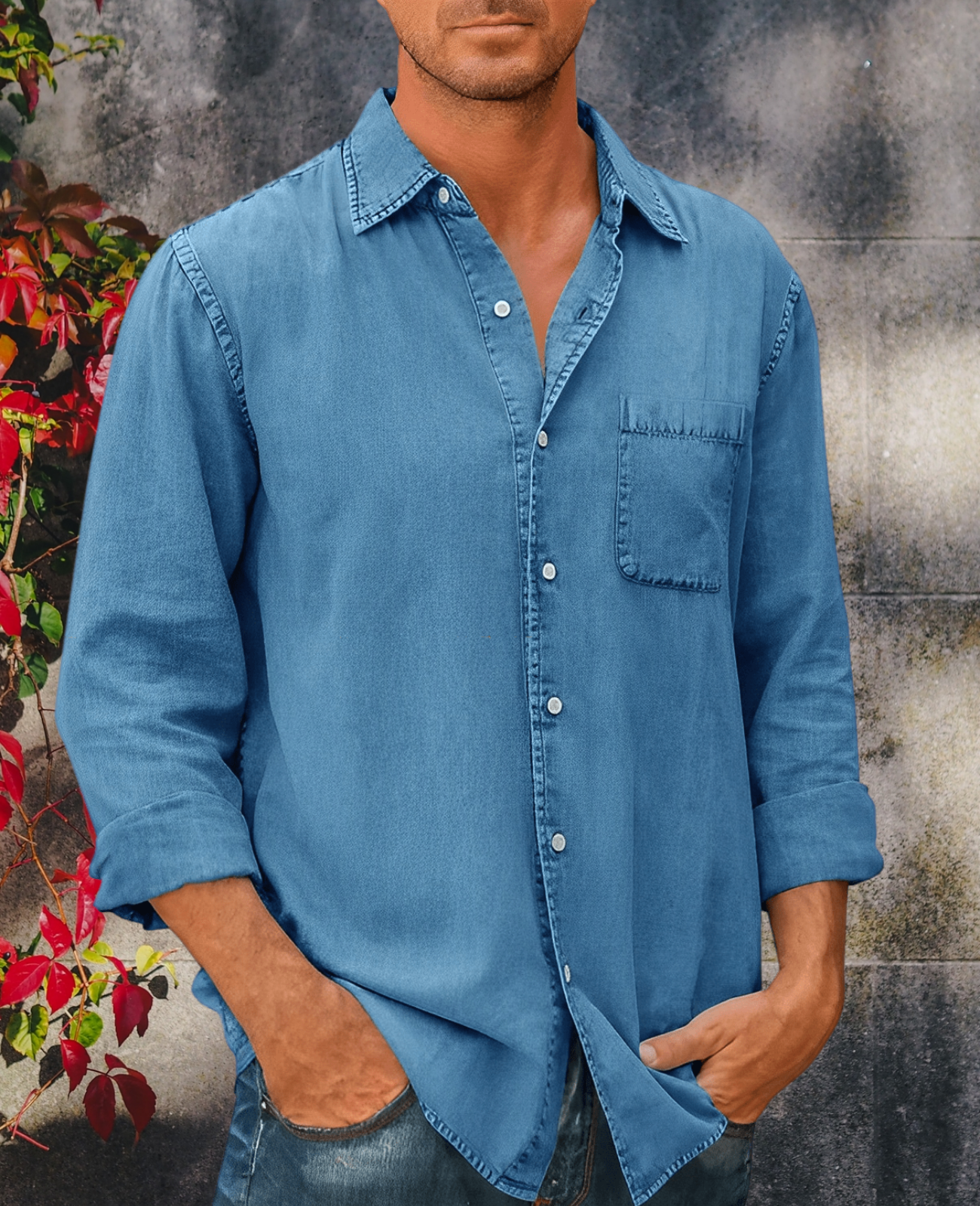 Langärmliges Denim-Hemd für Männer 2