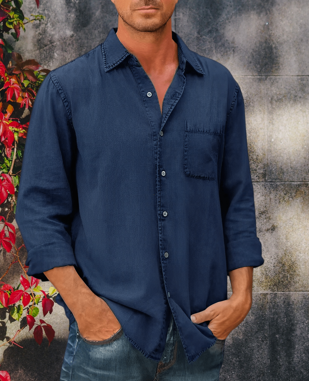 Langärmliges Denim-Hemd für Männer 4