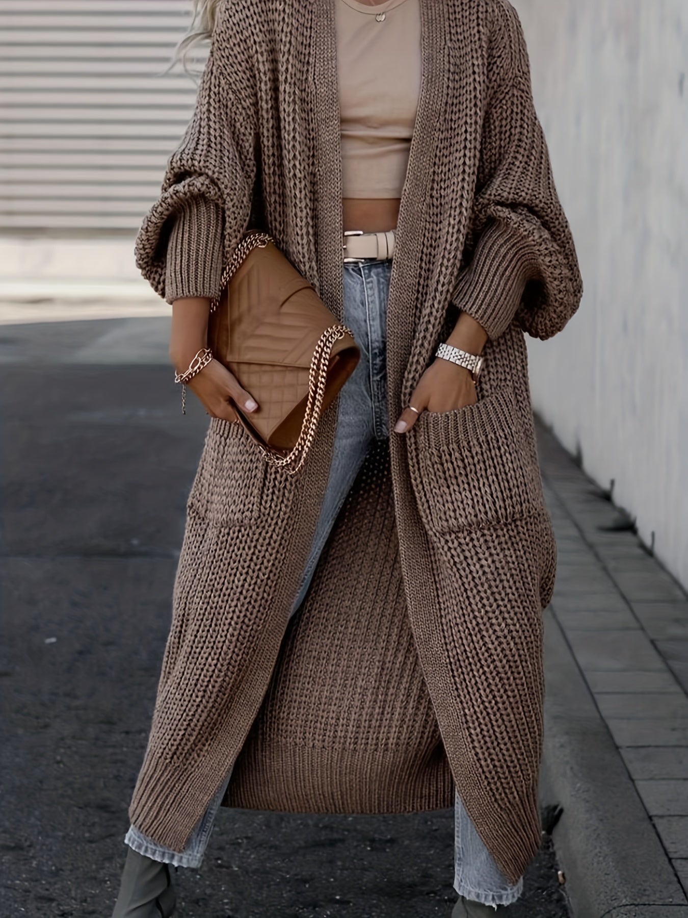 Lässiger Strickcardigan aus Wolle mit Taschen für Damen | Perfekt für den Alltag 0