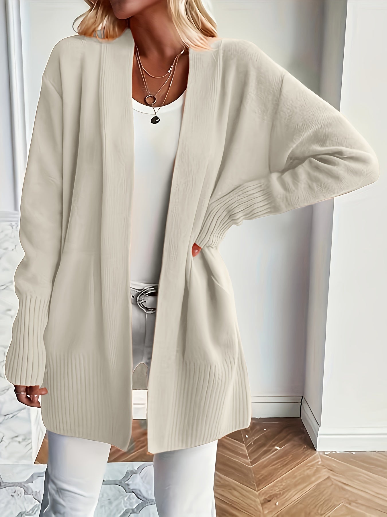 Lässiger Strickwaren-Woll-Cardigan mit Tasche für Damen | Perfekt für den Alltag 0