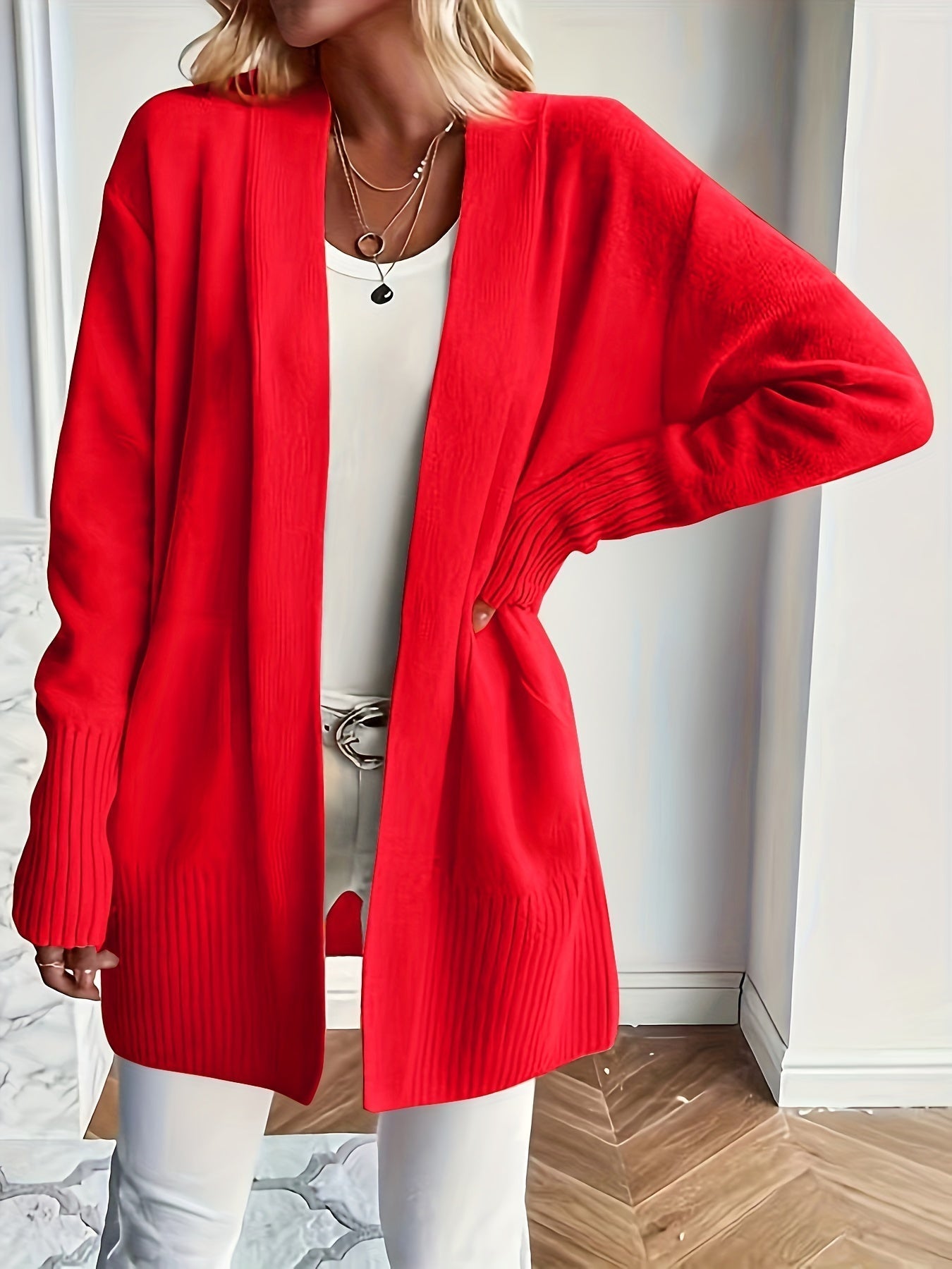Lässiger Strickwaren-Woll-Cardigan mit Tasche für Damen | Perfekt für den Alltag 3