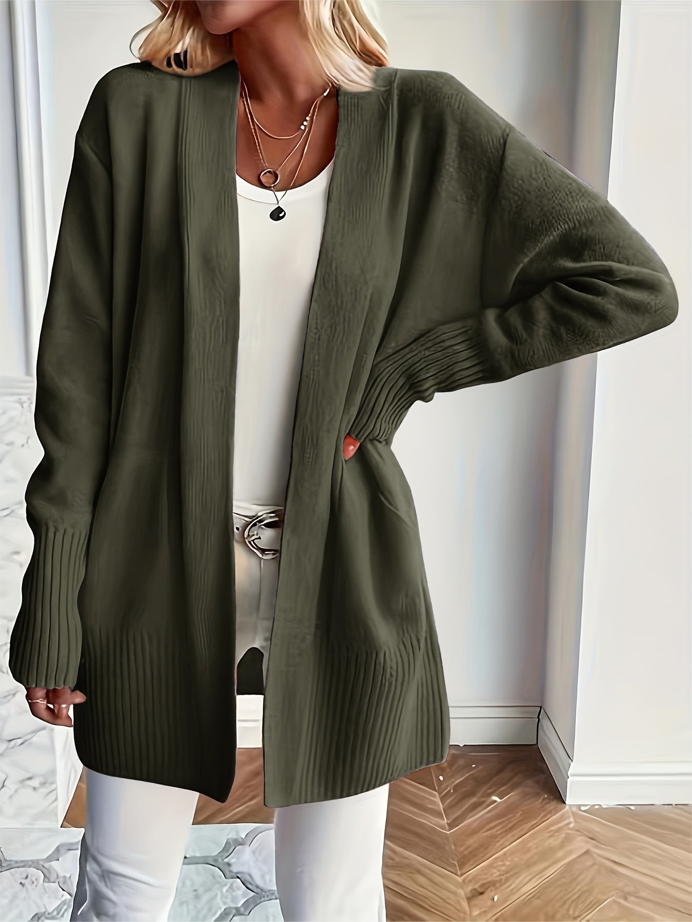 Lässiger Strickwaren-Woll-Cardigan mit Tasche für Damen | Perfekt für den Alltag 6