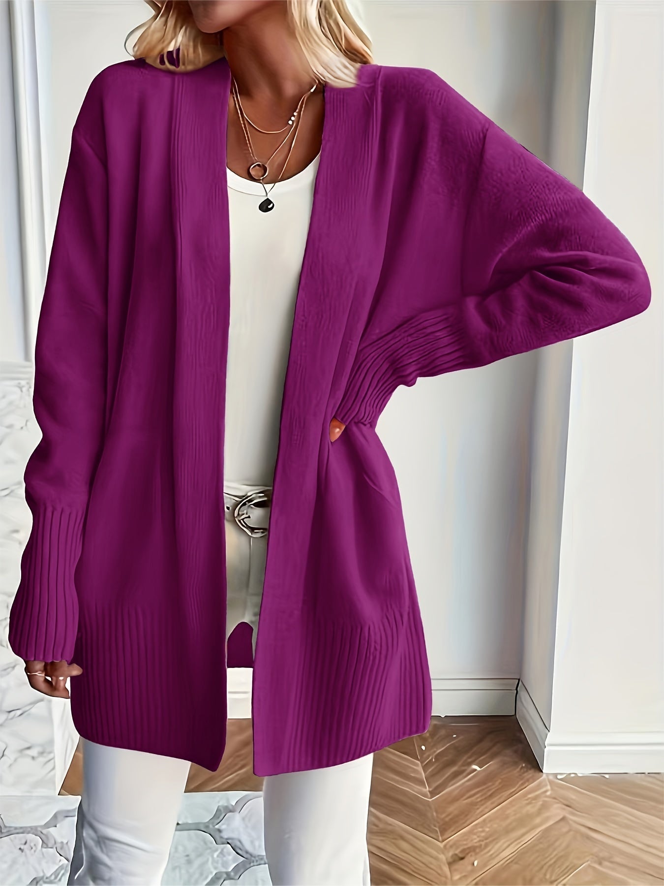 Lässiger Strickwaren-Woll-Cardigan mit Tasche für Damen | Perfekt für den Alltag 9