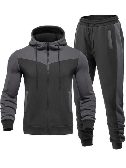 Lässiger Unifarbener Trainingsanzug Mit Kragen Jacke Und Hose Für Herren | Perfekt für lässige Tage 0