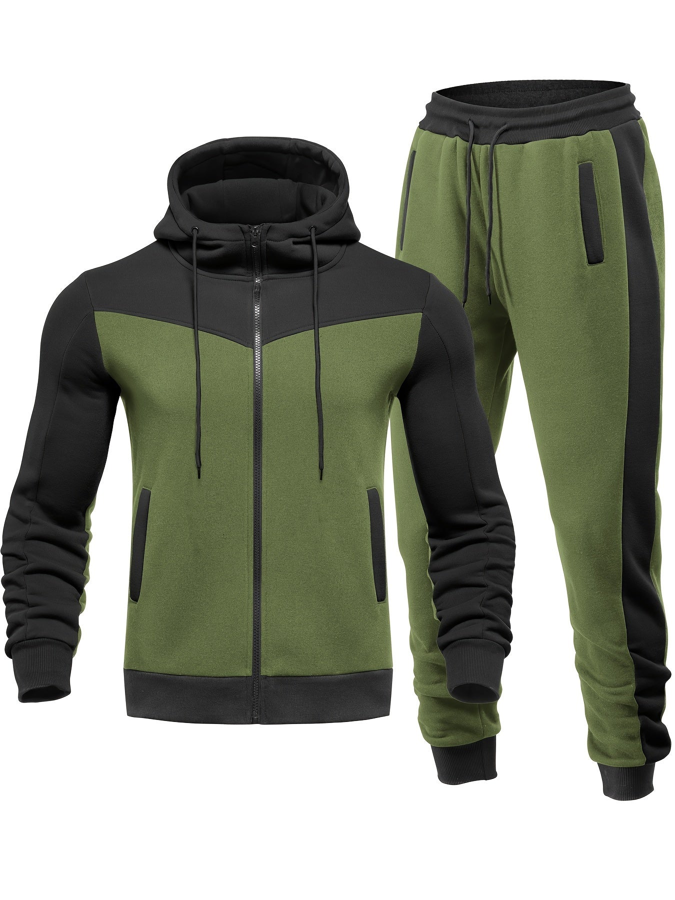 Lässiger Unifarbener Trainingsanzug Mit Kragen Jacke Und Hose Für Herren | Perfekt für lässige Tage 1