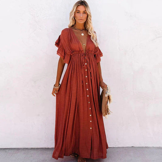 Leichtes Strandkleid mit lockerer Passform und fließendem Design – Perfekt für Sommerurlaub & Strandspaziergänge 0