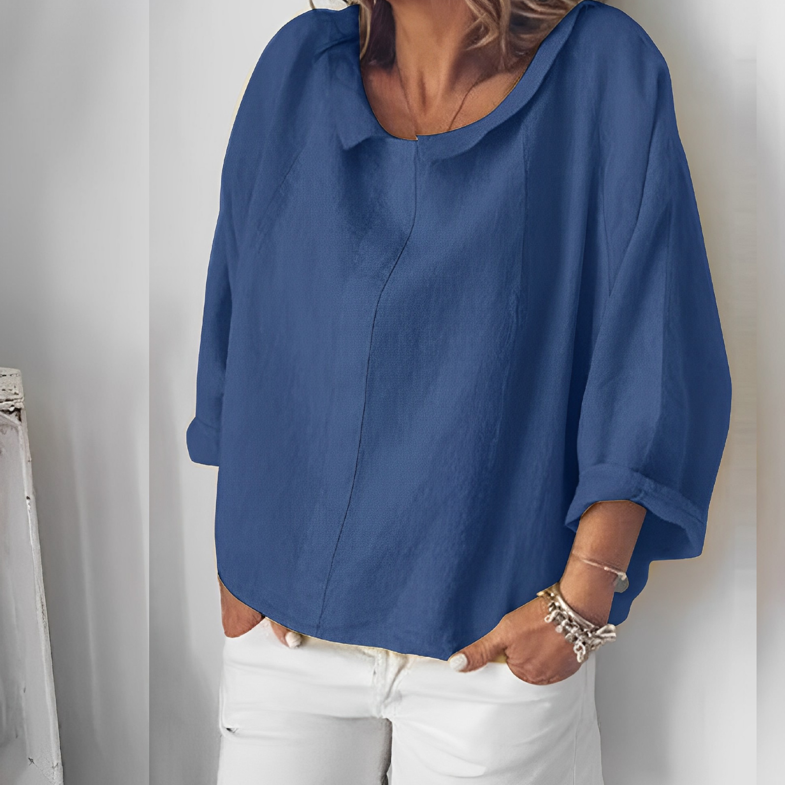 Leinenbluse mit losem kragen - isolde 0