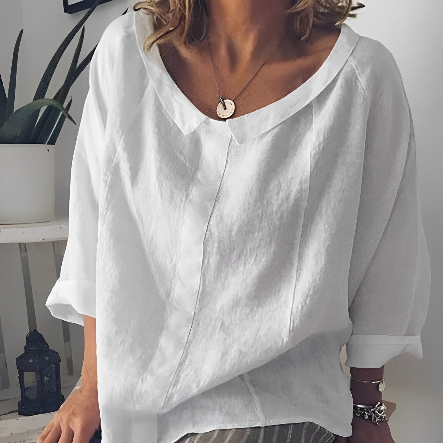 Leinenbluse mit losem kragen - isolde 2