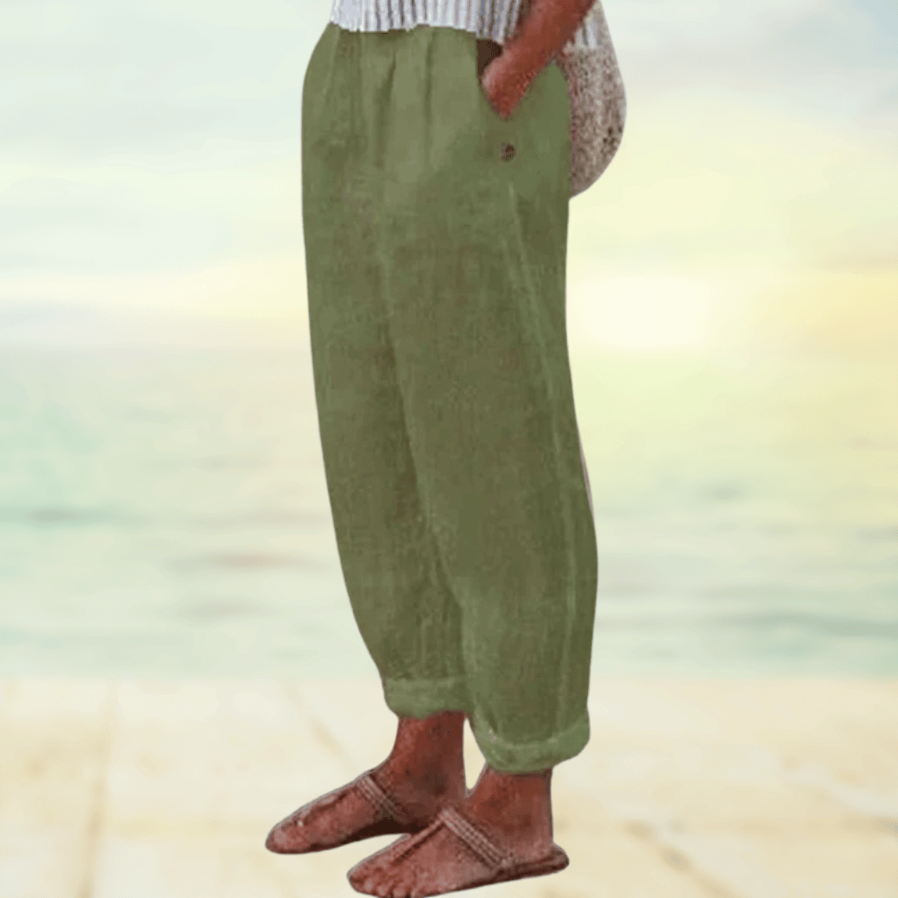Locker geschnittene Leinenhose für Damen – Sommerhose mit Elastikbund & Taschen für Freizeit, Urlaub & Strand 2