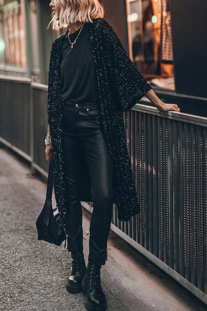 Lorah | Mode Glänzende Pailletten Strickjacke Mantel Top Winddicht 6