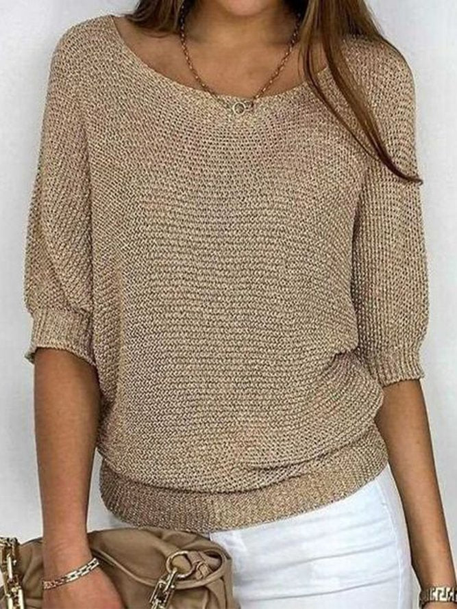 Lucile - Goldfarbener einfarbiger Pullover mit Rundhalsausschnitt 3