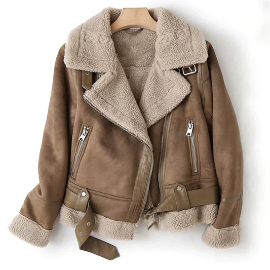 Macie | Lederjacke mit Sherpa Futter 0