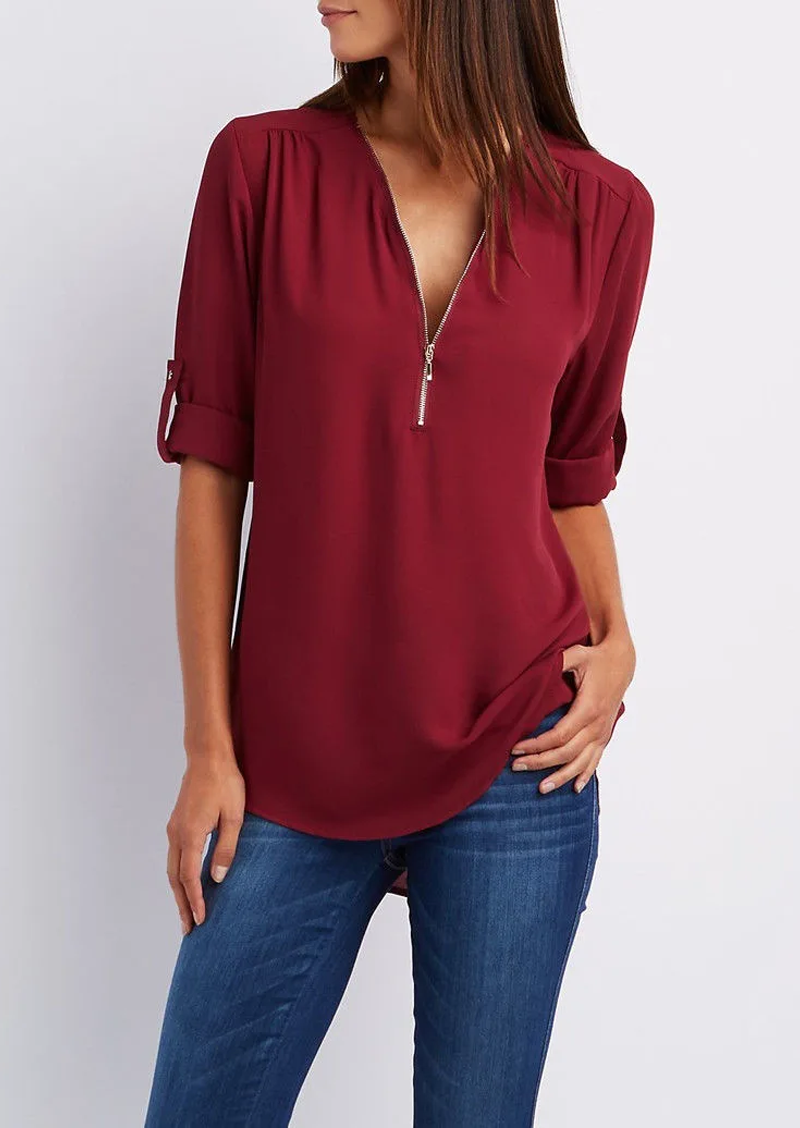 Maica | Damen Bluse Mit Reissverschluss 5