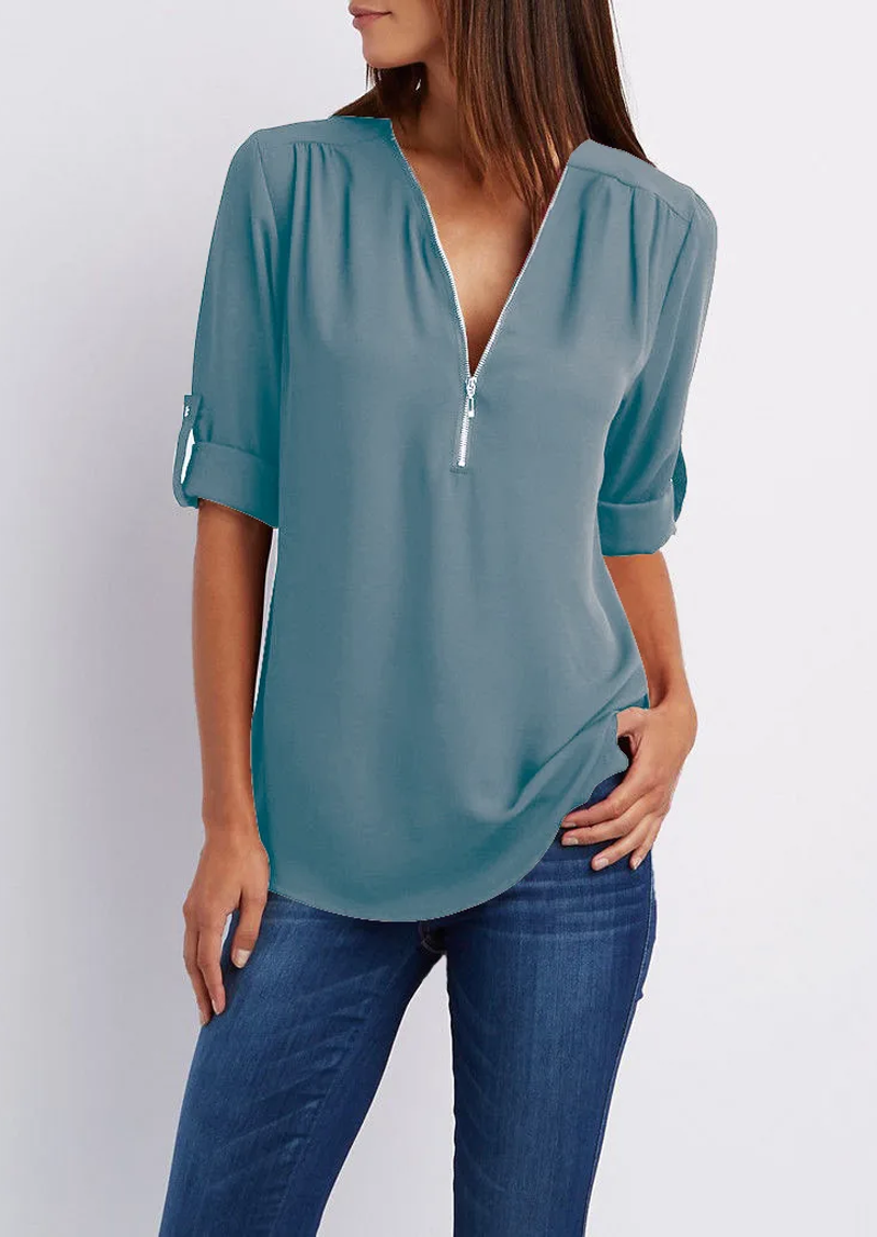 Maica | Damen Bluse Mit Reissverschluss 6