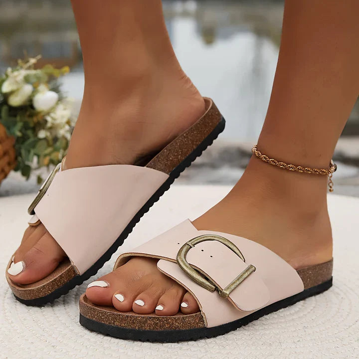 Margie – damen-pantoletten aus kork mit Schnallenriemen-design 1