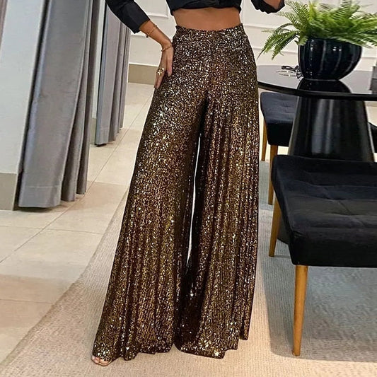 Margot - Elegant Glänzend Pailletten Lang Hose 0