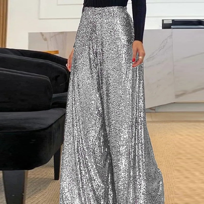 Margot - Elegant Glänzend Pailletten Lang Hose 4