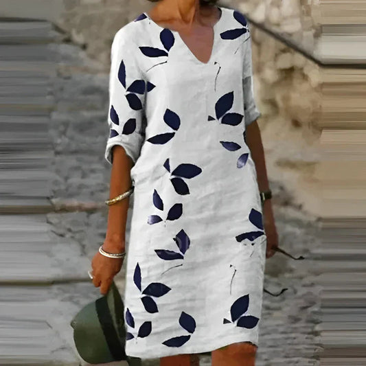 Mavis – atemberaubendes sommerkleid mit blätterprint für damen 0