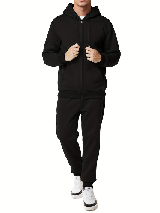Moderner Unifarbener Kapuzenpullover-Trainingsanzug mit Hose für Herren | Perfekt für Casual Days 0