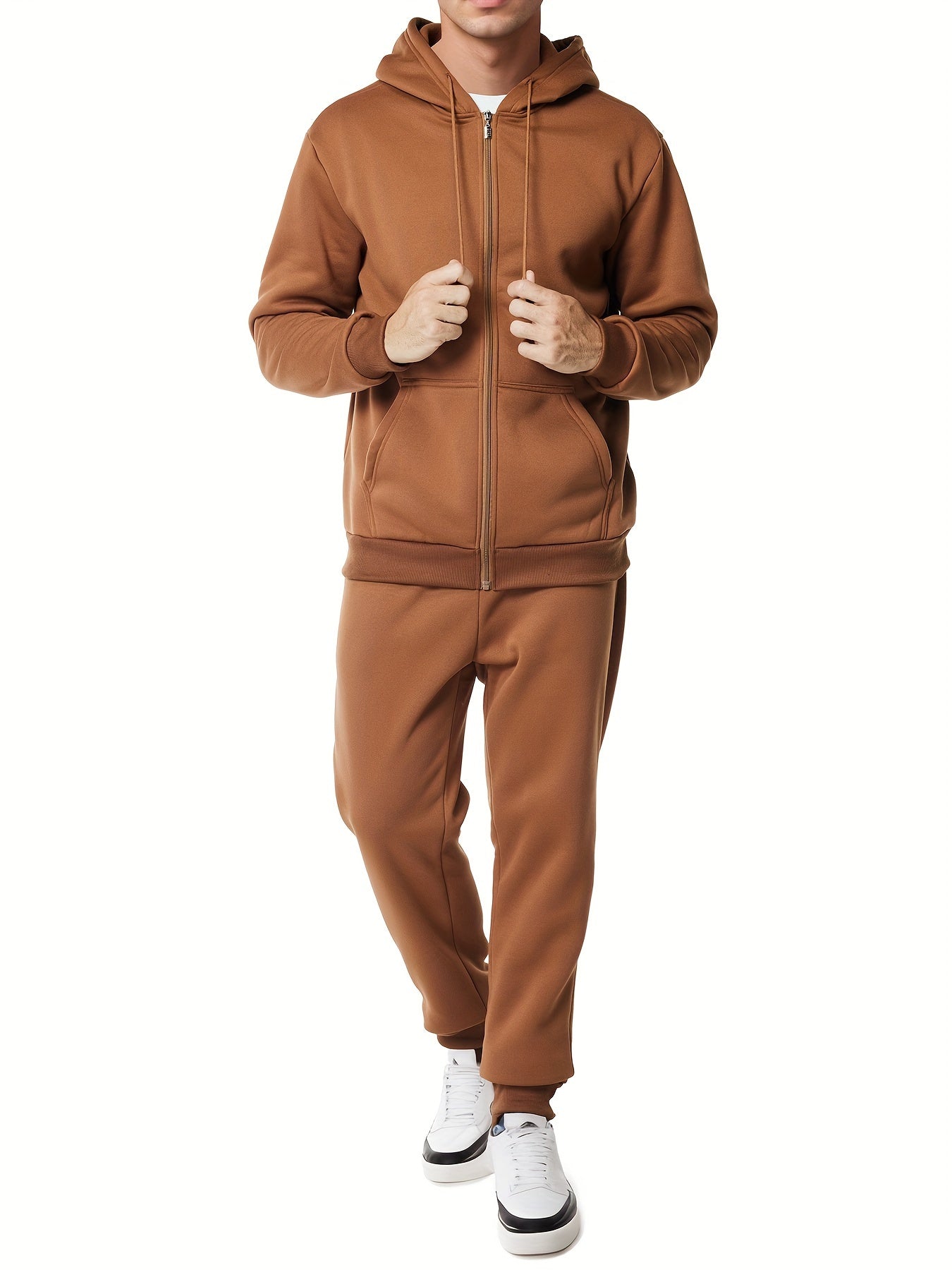 Moderner Unifarbener Kapuzenpullover-Trainingsanzug mit Hose für Herren | Perfekt für Casual Days 6