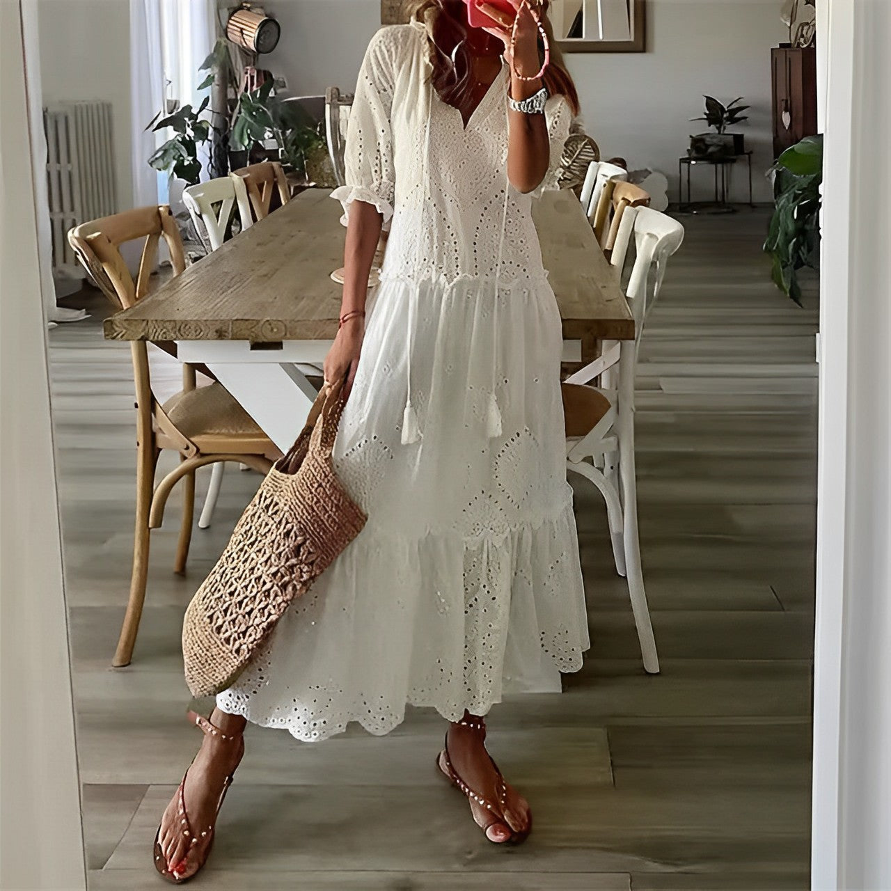 NARA - Stylisches weißes Sommerkleid 0