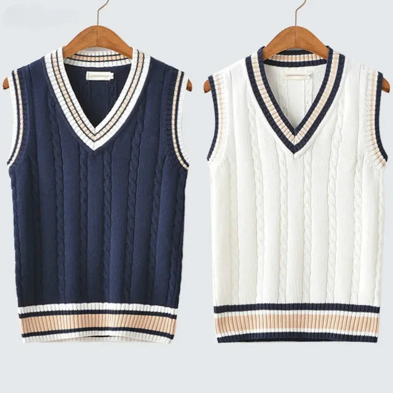 Old Money Style V Ausschnitt Retro Pullover Weste für Herren 1