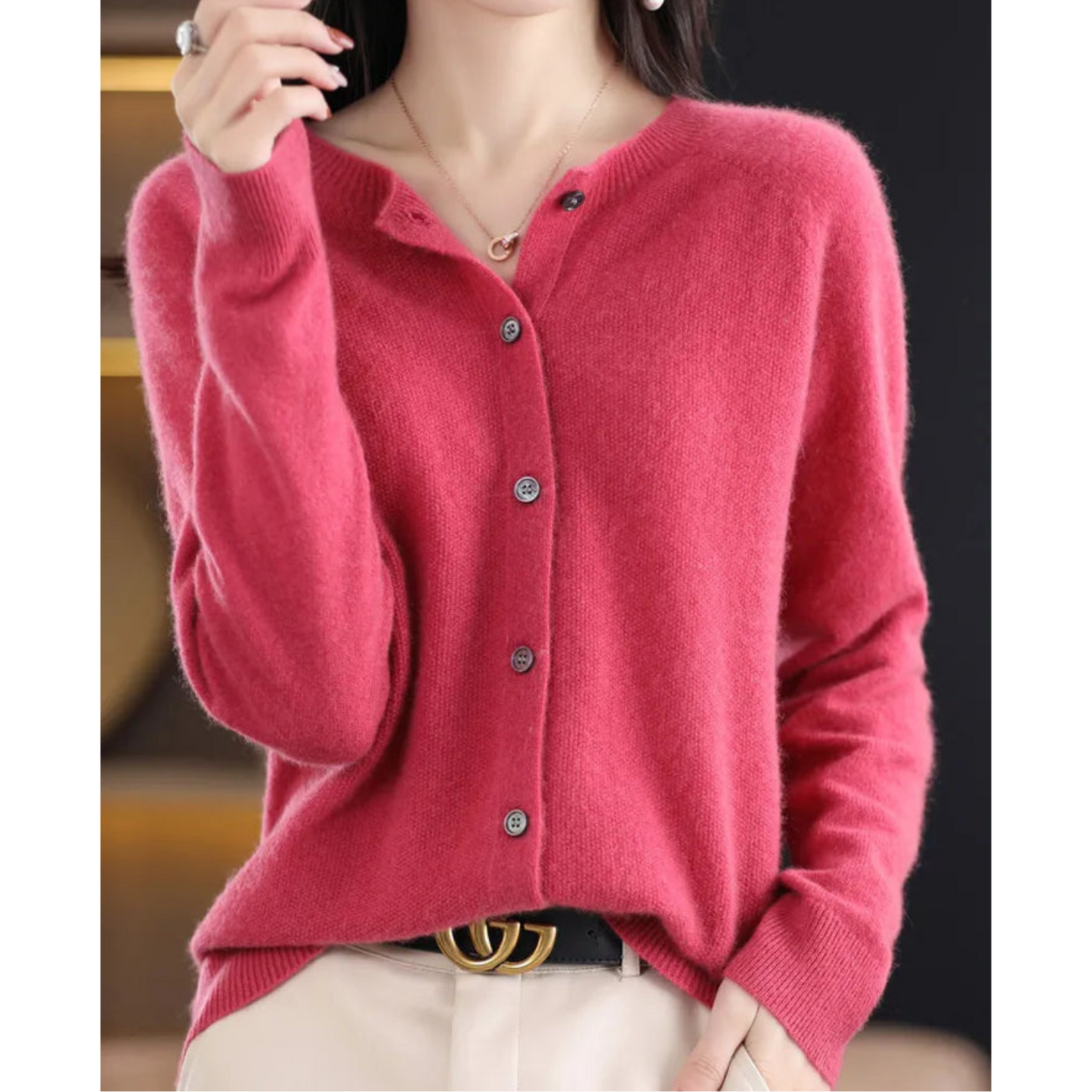 Reine Merinowolle Damen O-Ausschnitt Strickjacke pullover 0