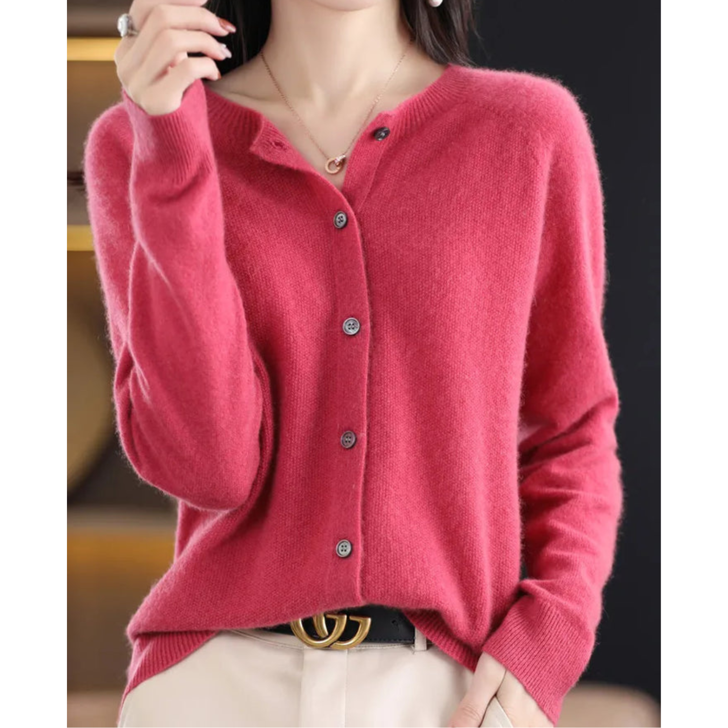 Reine Merinowolle Damen O-Ausschnitt Strickjacke pullover 0