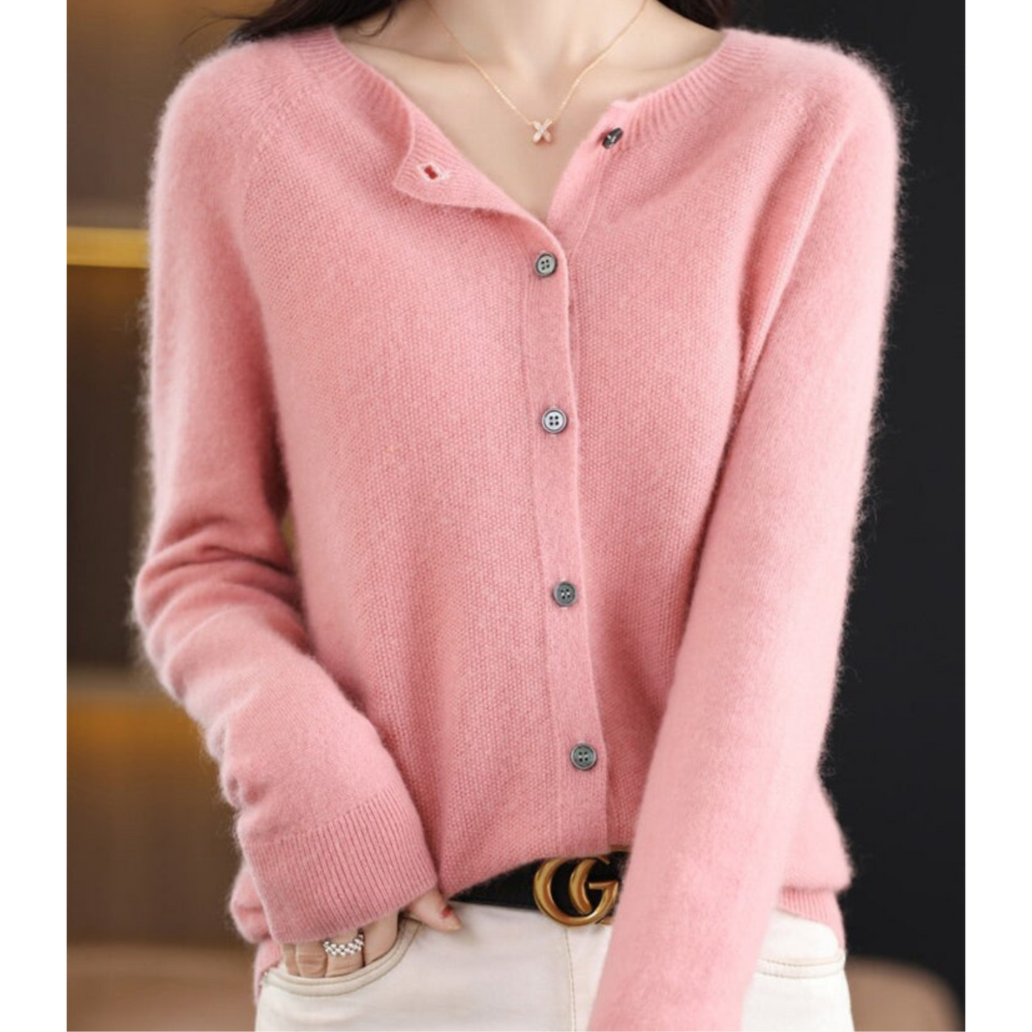 Reine Merinowolle Damen O-Ausschnitt Strickjacke pullover 1