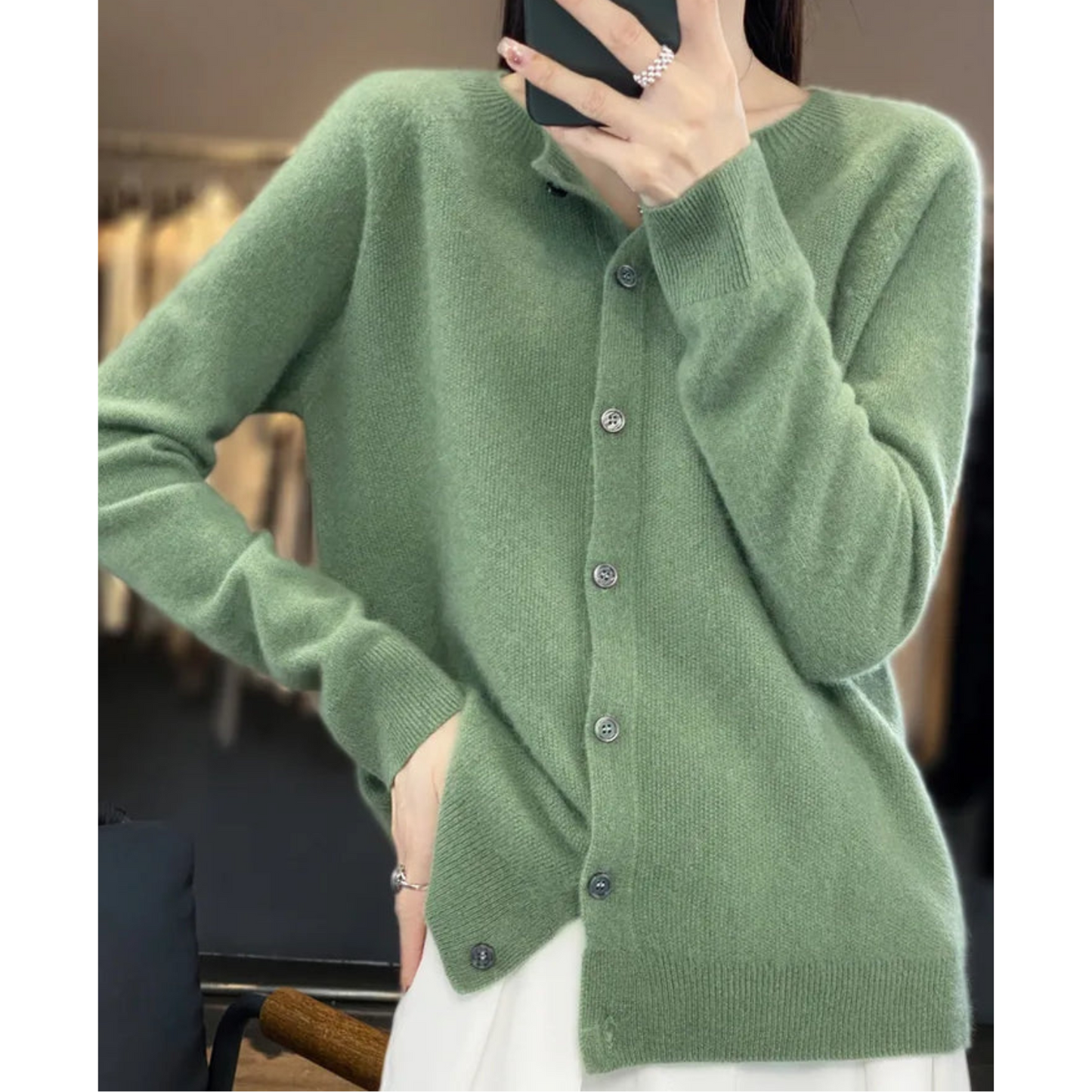 Reine Merinowolle Damen O-Ausschnitt Strickjacke pullover 11