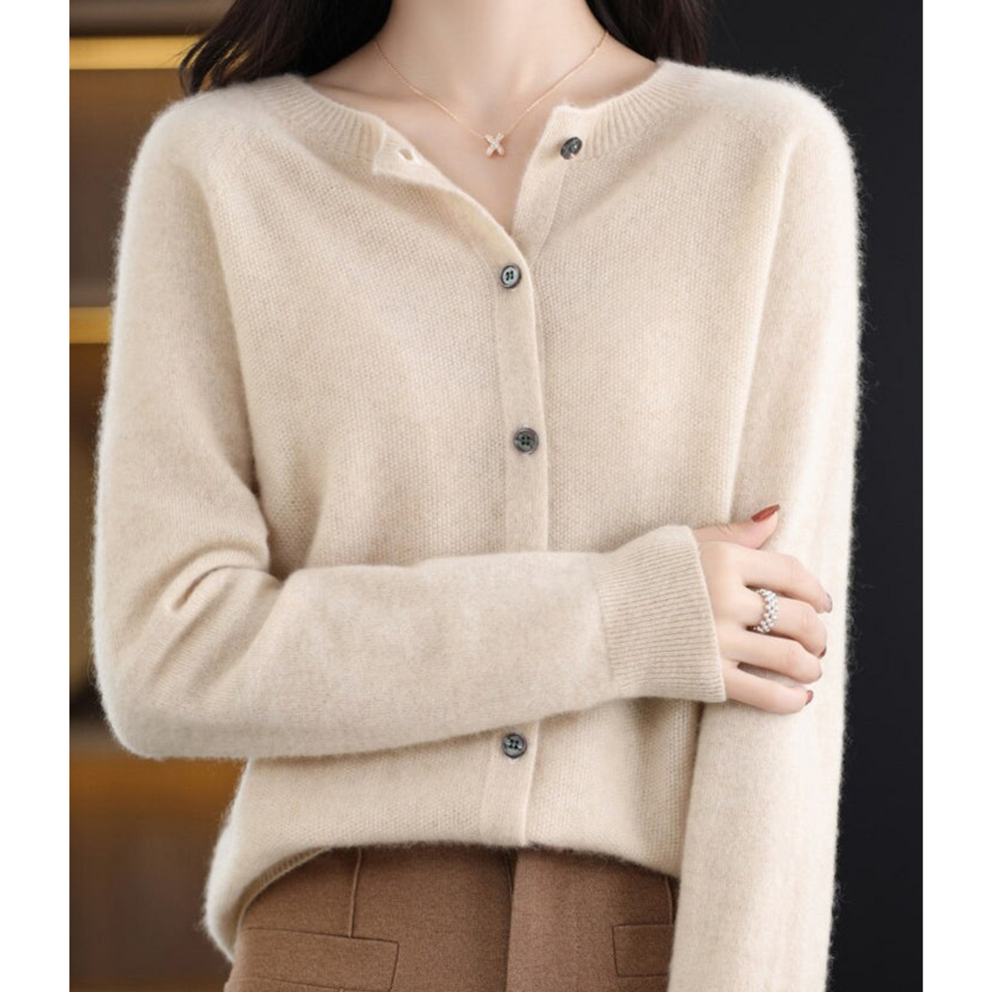 Reine Merinowolle Damen O-Ausschnitt Strickjacke pullover 12